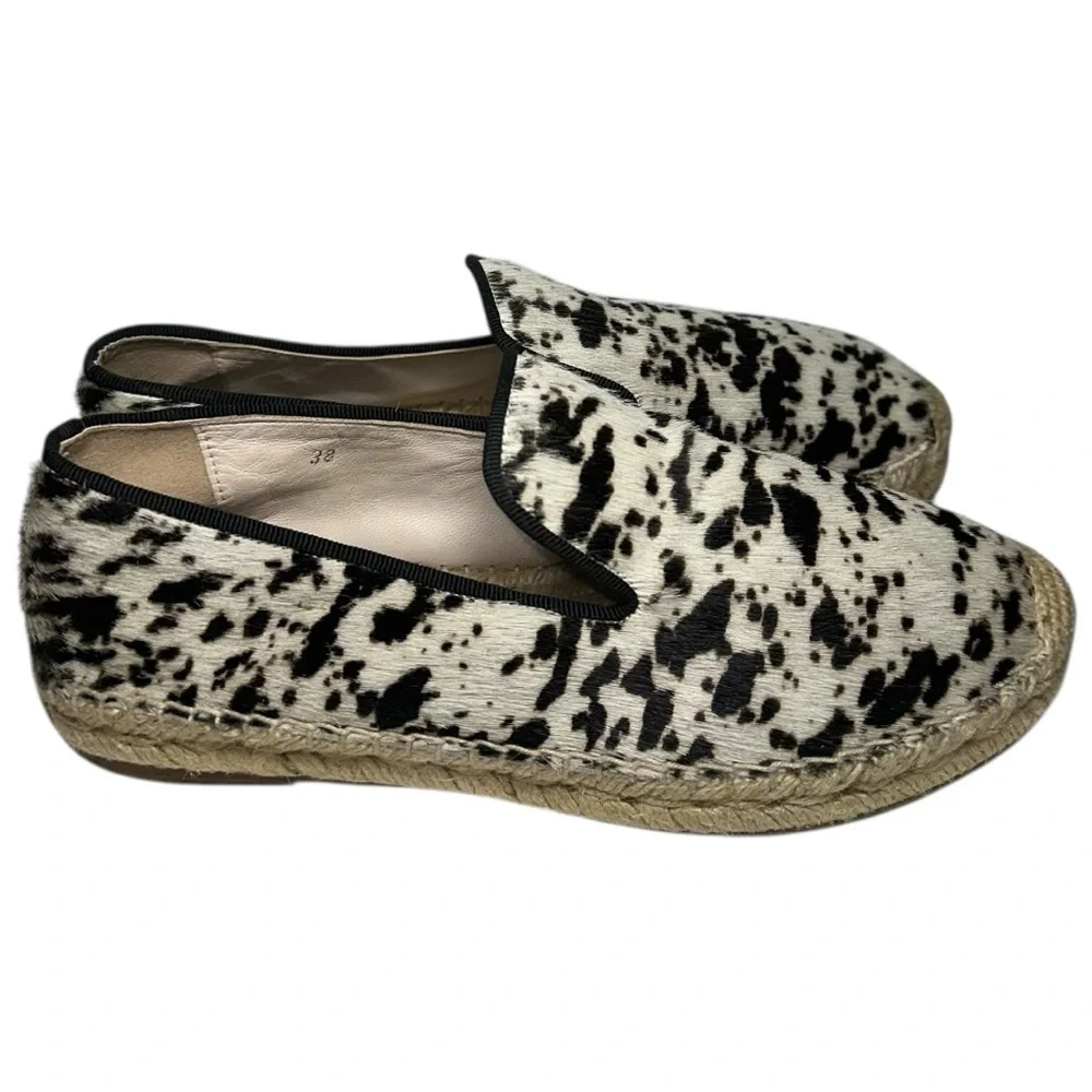 Elyse Walker 38 Black White Calf Hair Animal Print Leather Espadrilles Loafers